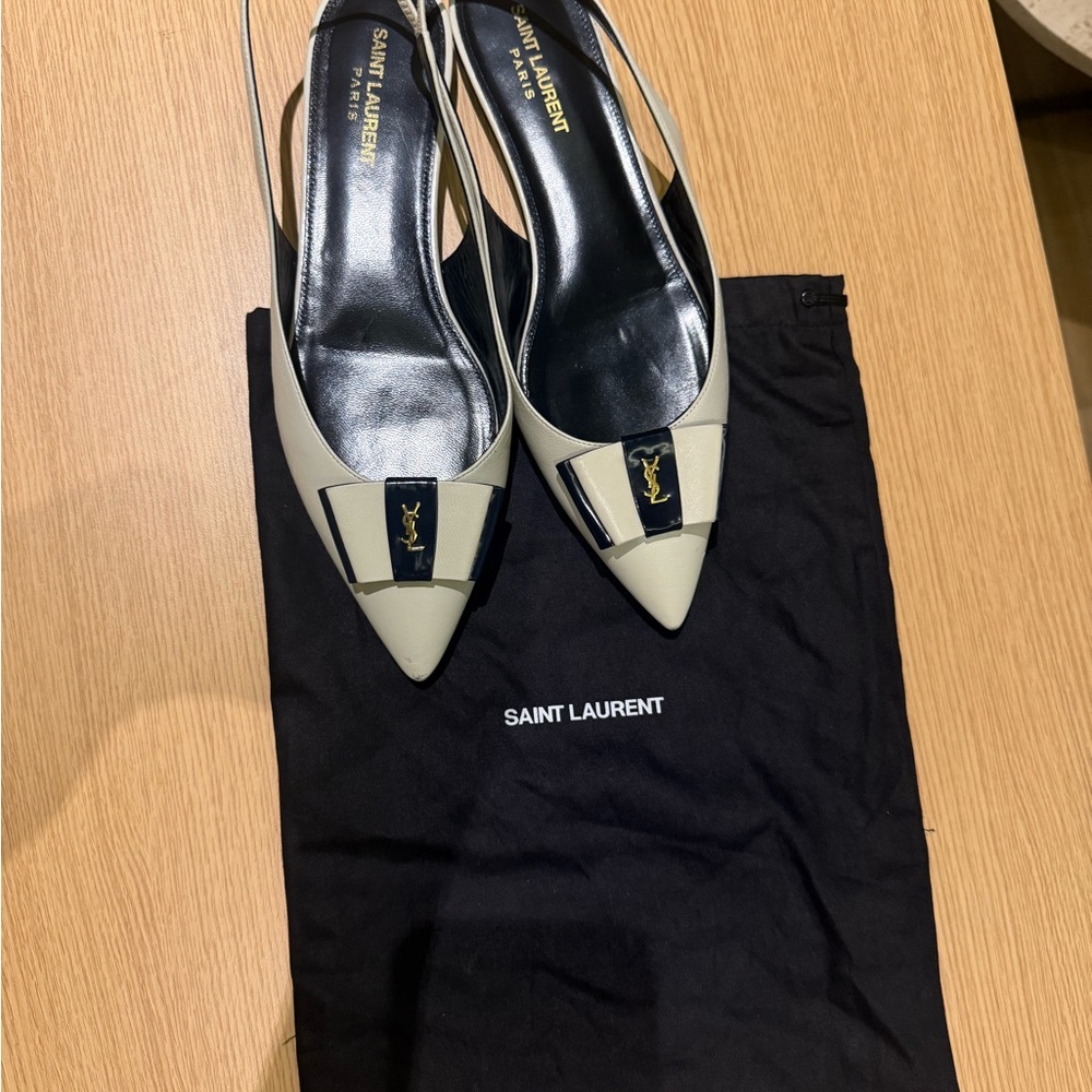 Saint Laurent Anais Bow-Embellished Leather Slingback Flats